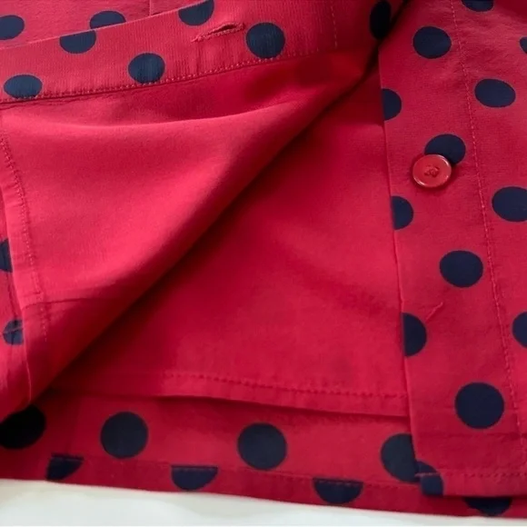 St John Silk Polka Dot Blouse Neck Tie Red Blue Size 12 - Picture 11 of 16